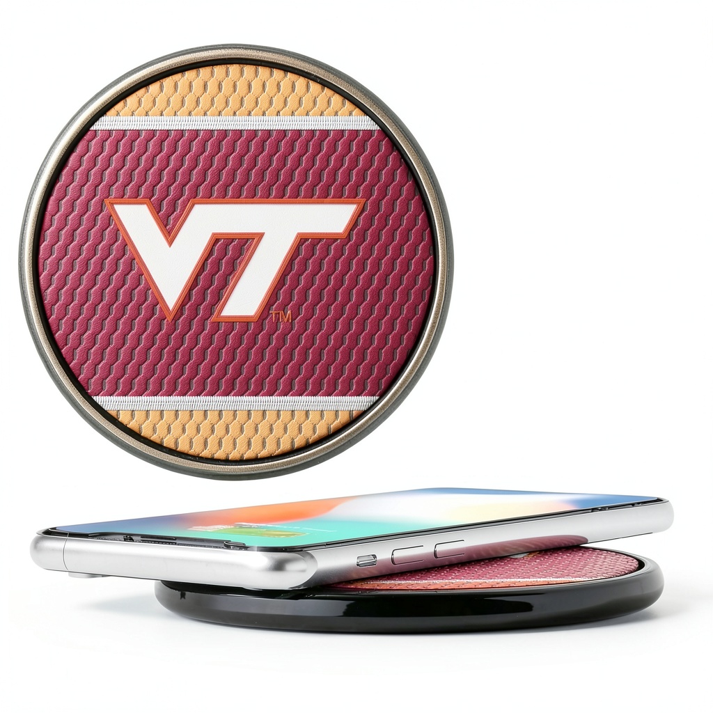 Installing Virginia Tech Hokies Wireless Charging Pad Keyscaper 10W on a wooden desk