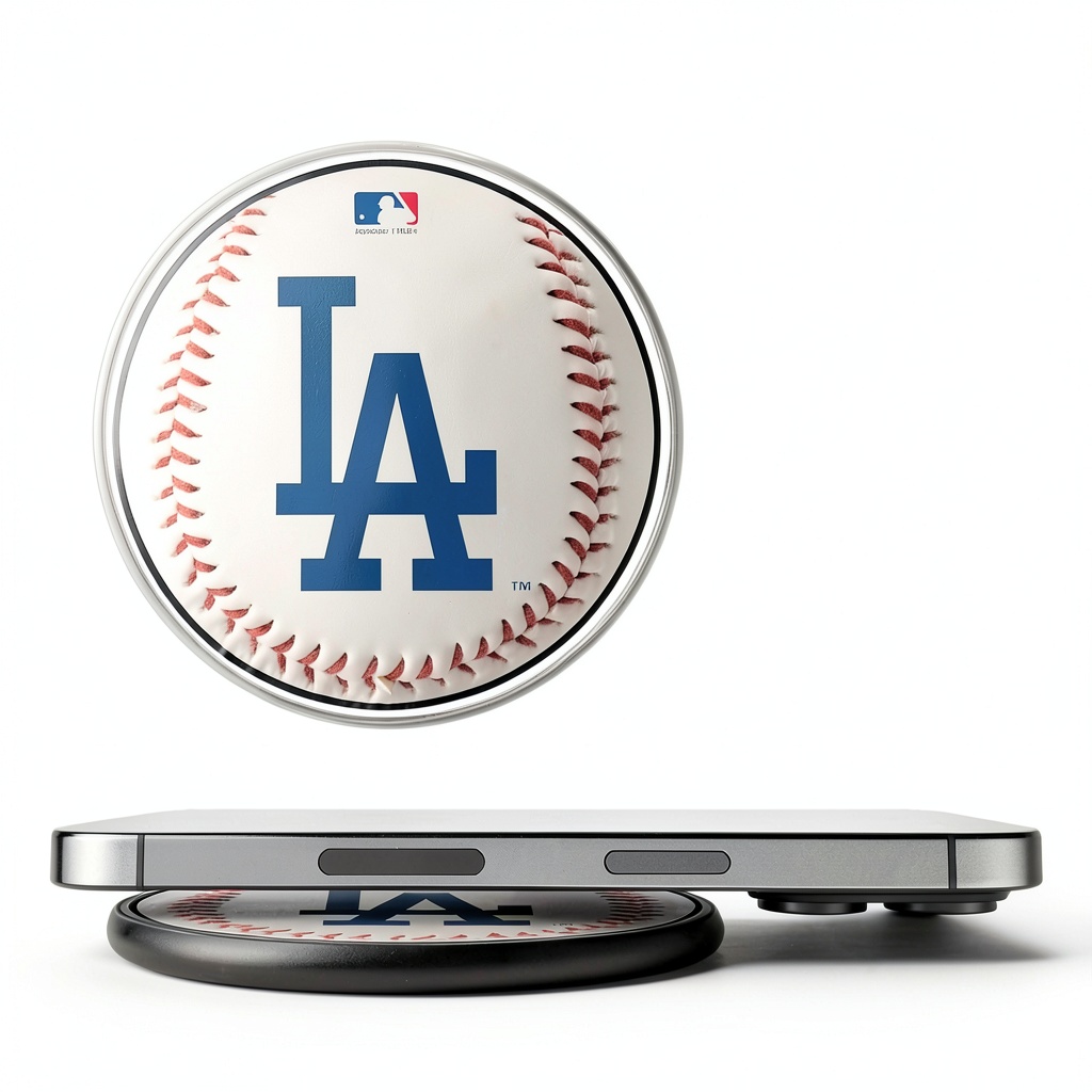 Los Angeles Dodgers wireless charging pad on a desk