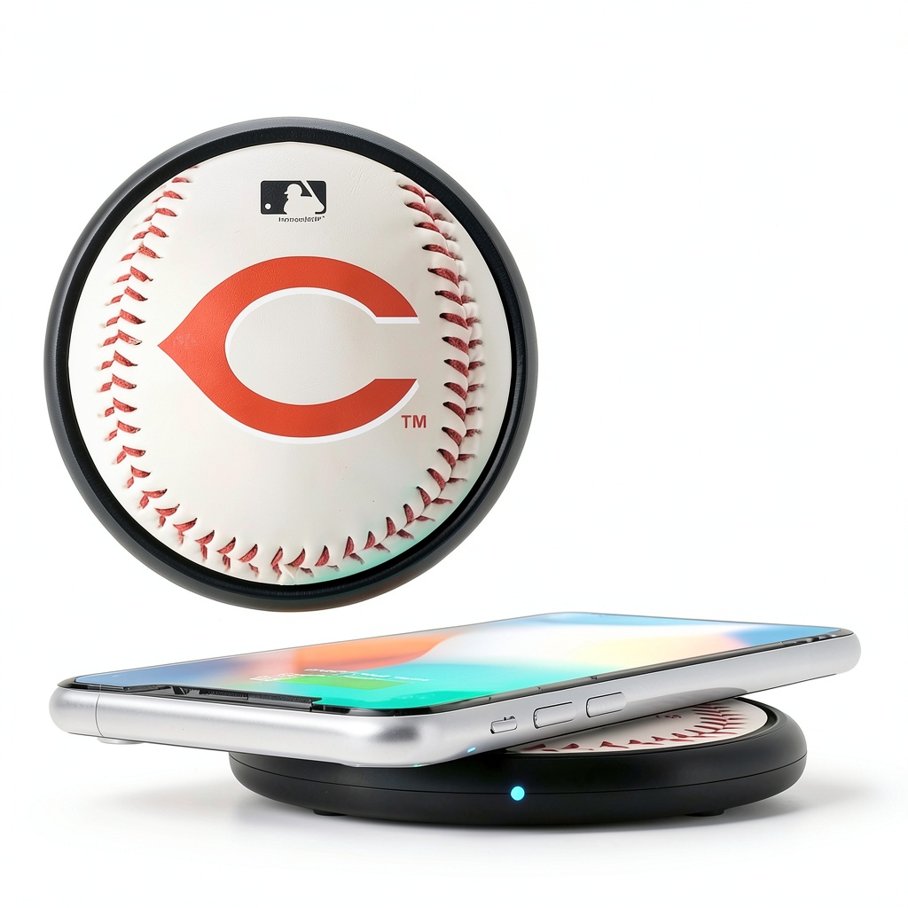 Installing Cincinnati Reds Wireless Charging Pad Keyscaper Fast Charge on a wooden desk