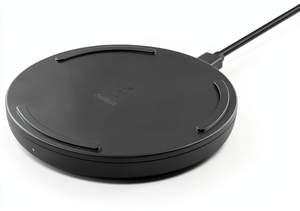 Installing Belkin 10W Wireless Charging Pad Fast Case Friendly on a wooden desk
