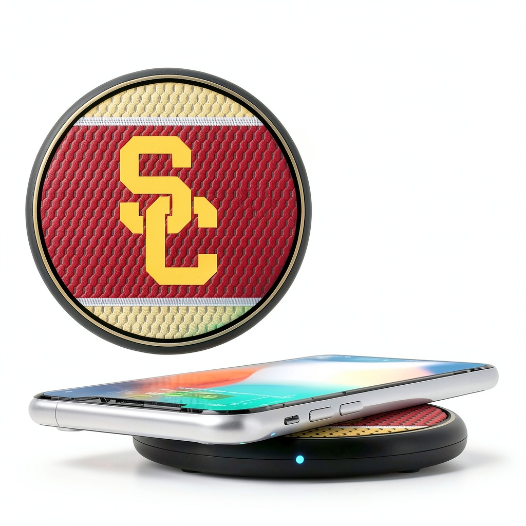 Installing USC Trojans Wireless Charging Pad Keyscaper Brand Plastic on a wooden desk