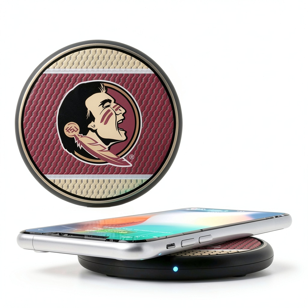 Installing Florida State Seminoles Wireless Charging Pad Keyscaper on a wooden desk